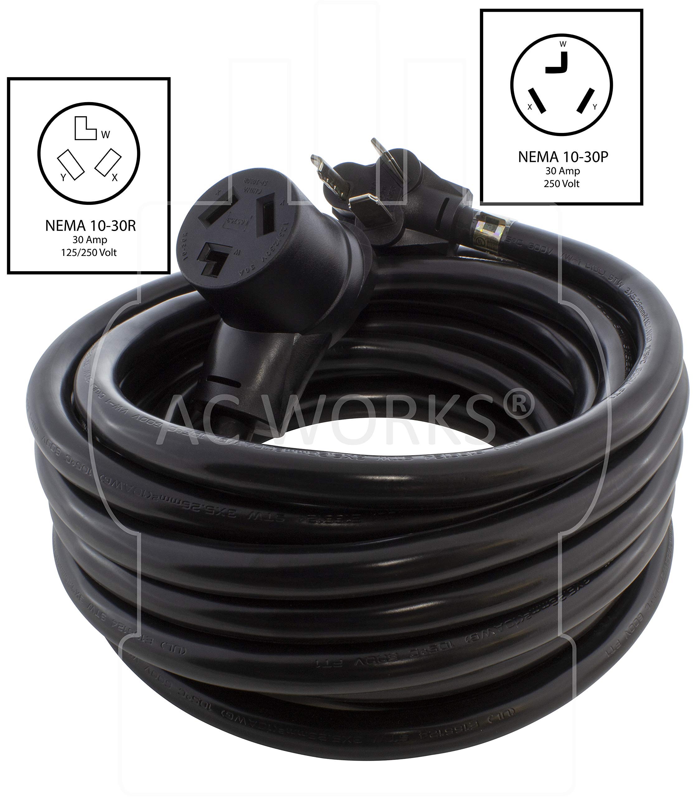 AC WORKS 30Amp 3-Prong NEMA 10-30 Dryer Extension Cord with Heavy